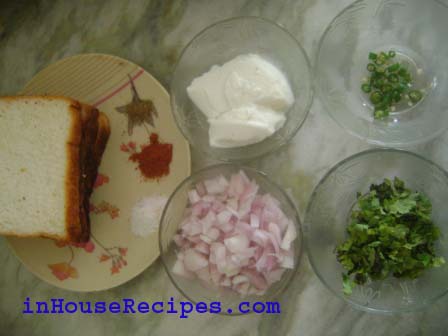 Ingredients for Dahi sandwich Toast